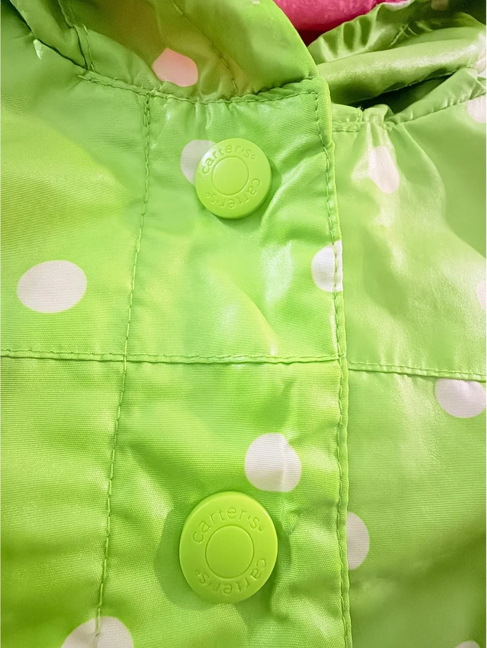 Carter's Toddler 2T Green Polka Dot Frog Hooded Rain Jacket with Pink Lining